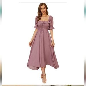 NWT R Yiposha blush pink mauve dress size Large feminine boho swiss dot